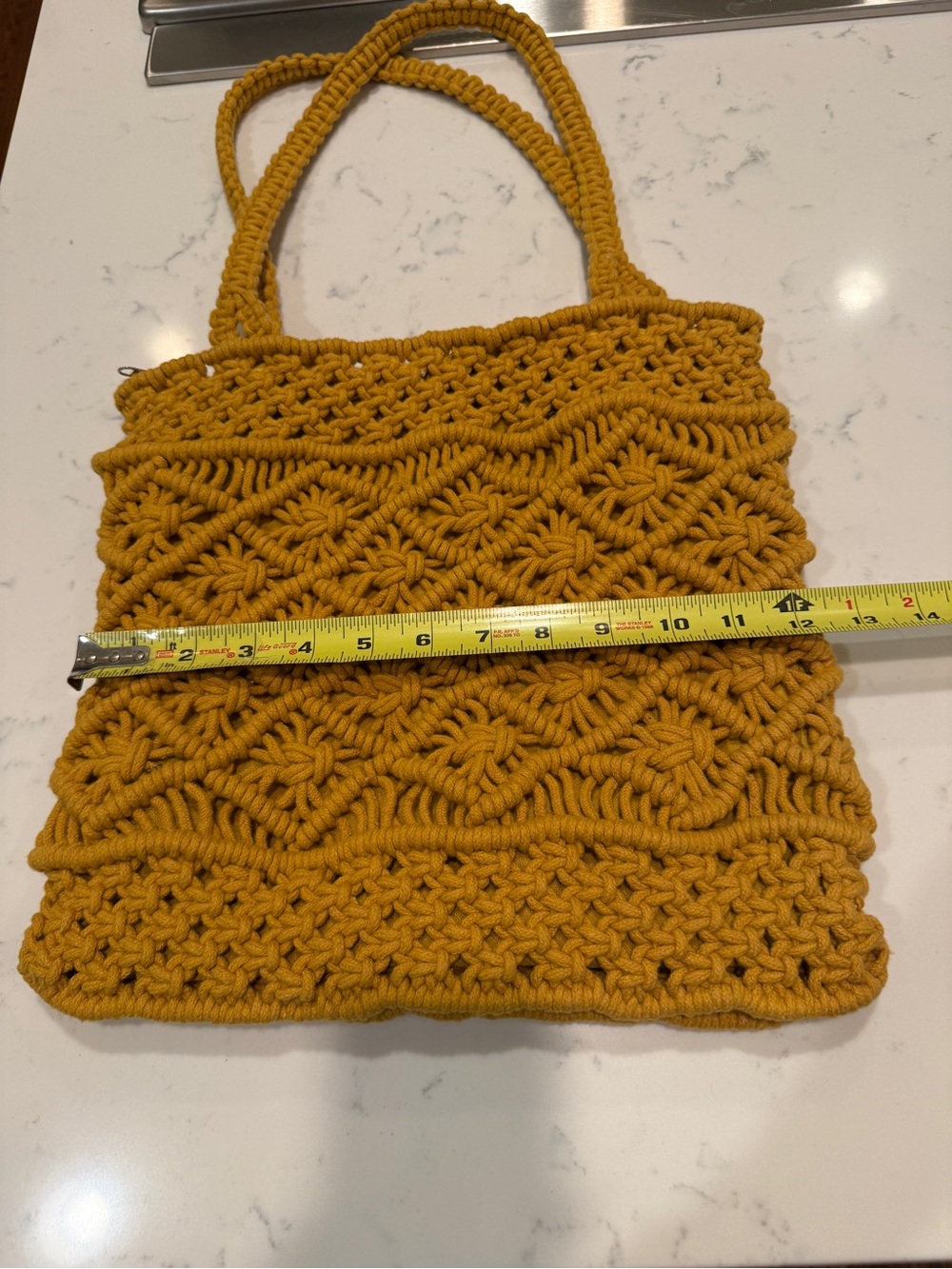 Handmade Macramé Tote Bag Mustard Boho Woven Shoulder Purse Zip Top Lined - Picture 8 of 10